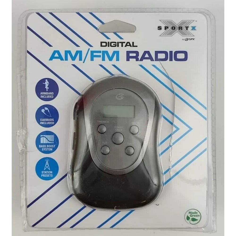 GPX SportX Digital AM FM Radio & Earbuds with Armband Bass Boost R300S NIP